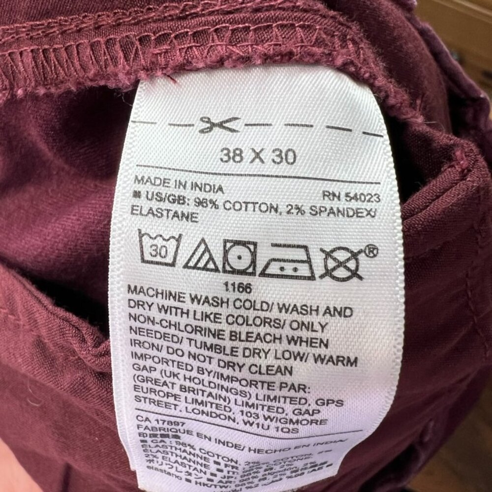 Gap‎ Burgundy Straight Pants Red Men's Size 38x30 - Picture 4 of 4